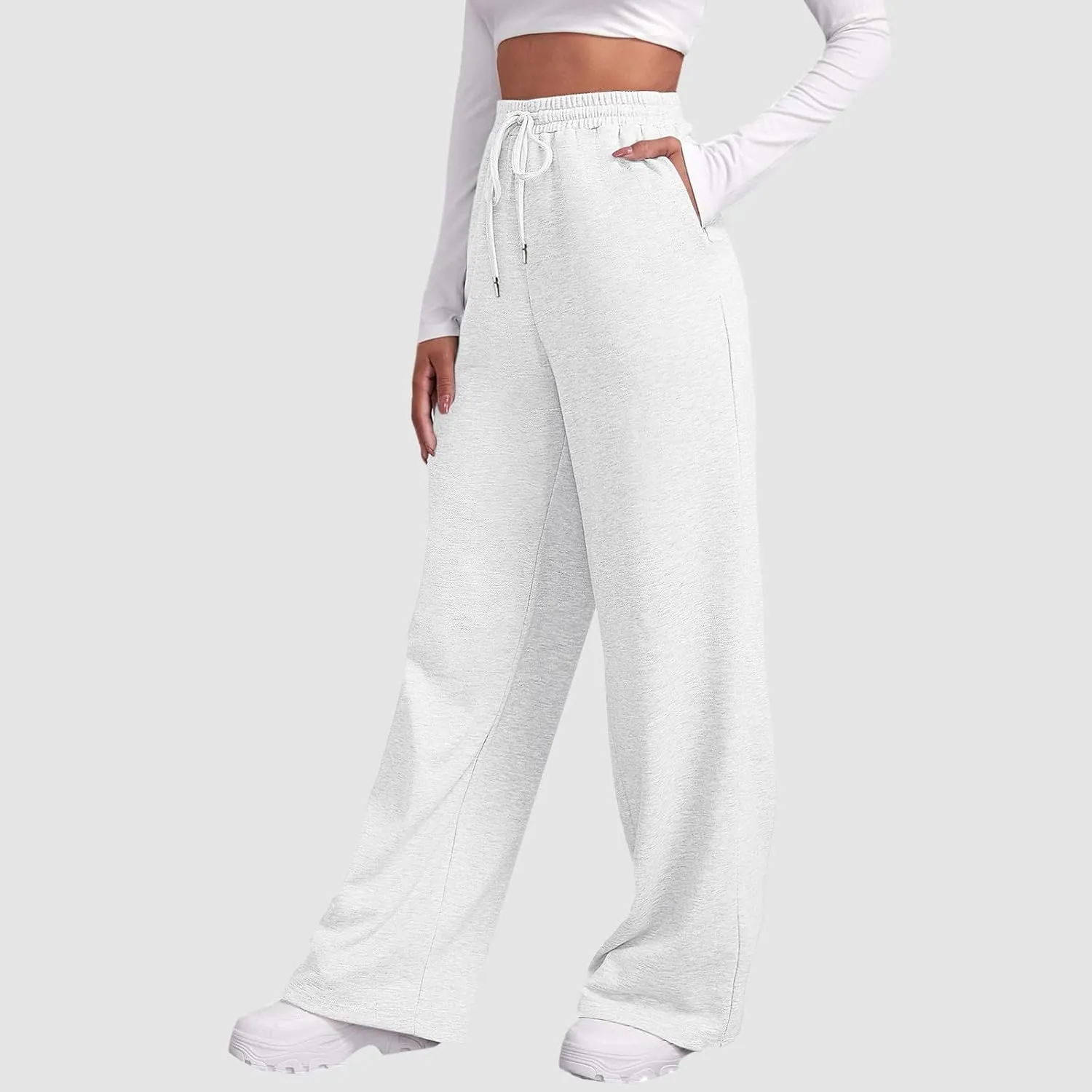 Sweatpants for Women Baggy Drawstring Elastic Waisted Straight Wide Leg Lounge Pants Open Bottom Athletic Joggers Trousers
