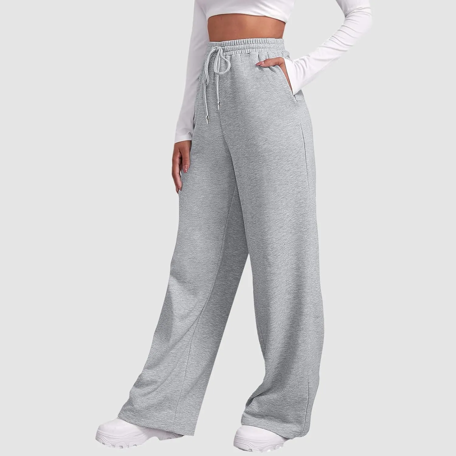 Sweatpants for Women Baggy Drawstring Elastic Waisted Straight Wide Leg Lounge Pants Open Bottom Athletic Joggers Trousers