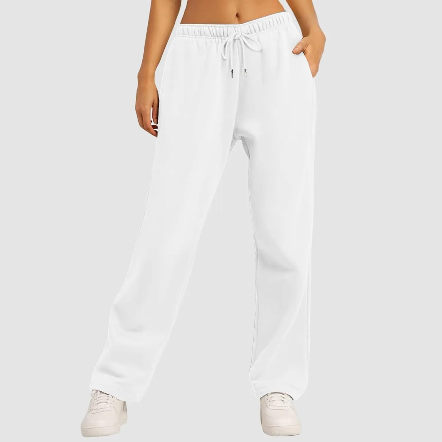 Sweatpants for Women Baggy Drawstring Elastic Waisted Straight Wide Leg Lounge Pants Open Bottom Athletic Joggers Trousers