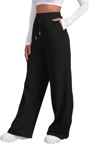 Sweatpants for Women Baggy Drawstring Elastic Waisted Straight Wide Leg Lounge Pants Open Bottom Athletic Joggers Trousers
