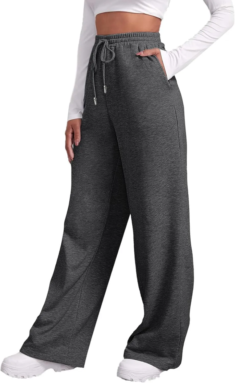 Sweatpants for Women Baggy Drawstring Elastic Waisted Straight Wide Leg Lounge Pants Open Bottom Athletic Joggers Trousers