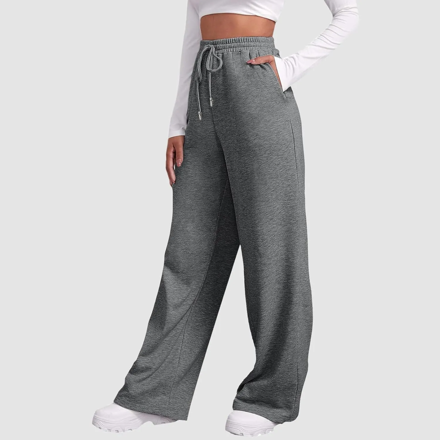 Sweatpants for Women Baggy Drawstring Elastic Waisted Straight Wide Leg Lounge Pants Open Bottom Athletic Joggers Trousers