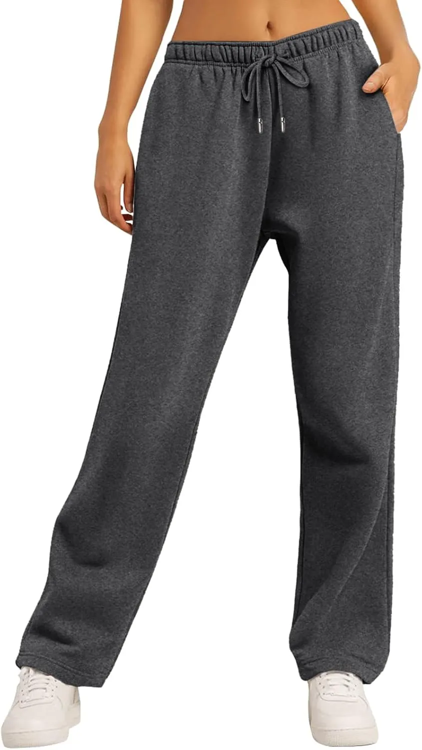 Sweatpants for Women Baggy Drawstring Elastic Waisted Straight Wide Leg Lounge Pants Open Bottom Athletic Joggers Trousers