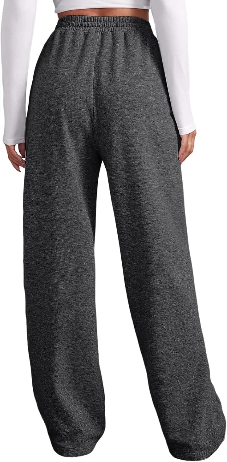 Sweatpants for Women Baggy Drawstring Elastic Waisted Straight Wide Leg Lounge Pants Open Bottom Athletic Joggers Trousers