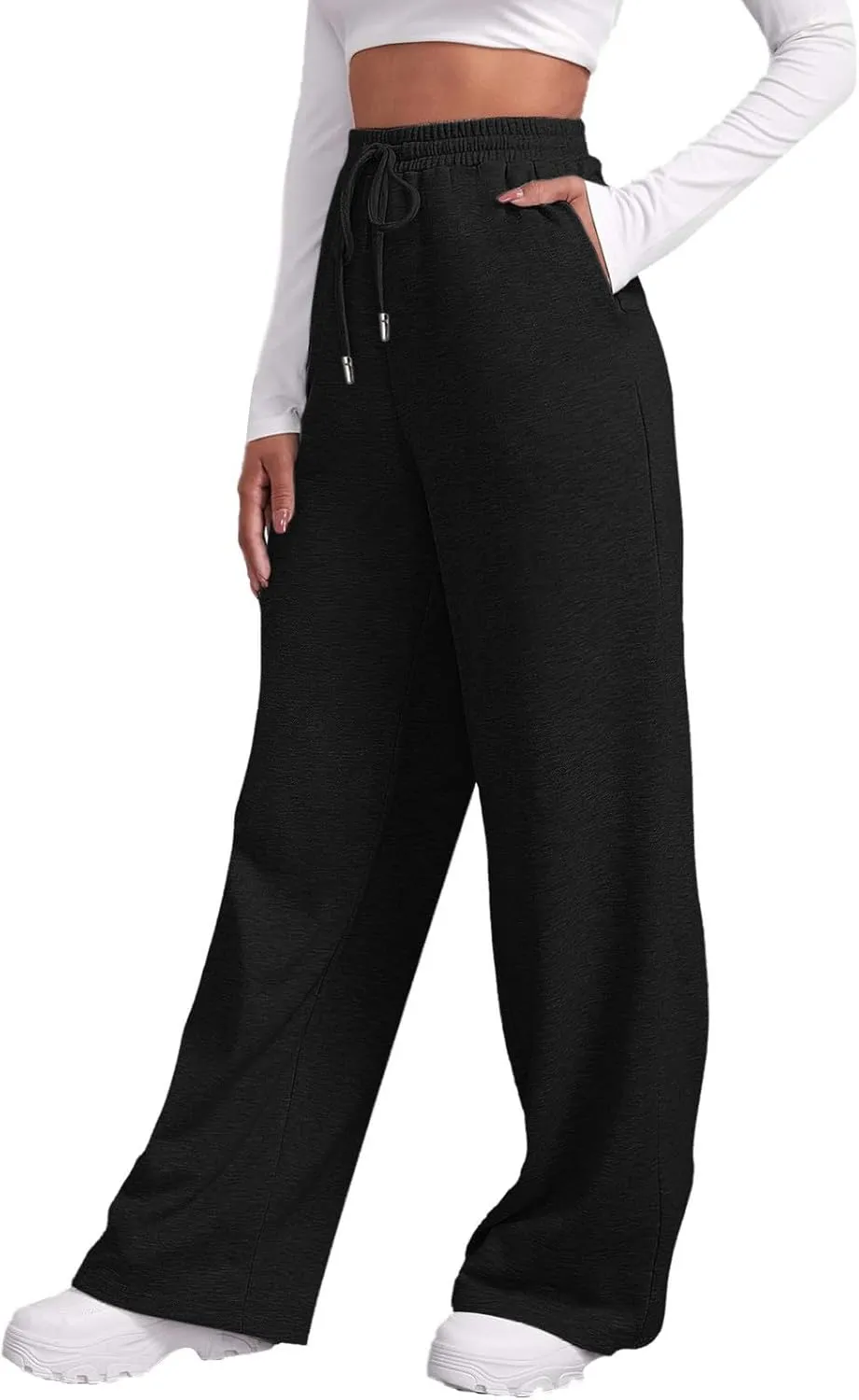Sweatpants for Women Baggy Drawstring Elastic Waisted Straight Wide Leg Lounge Pants Open Bottom Athletic Joggers Trousers