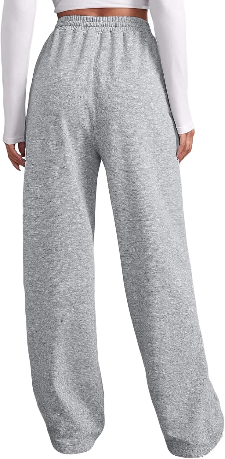 Sweatpants for Women Baggy Drawstring Elastic Waisted Straight Wide Leg Lounge Pants Open Bottom Athletic Joggers Trousers