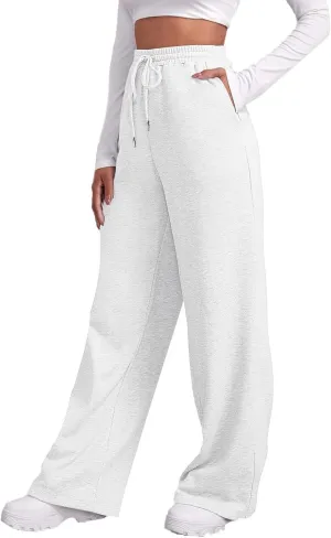 Sweatpants for Women Baggy Drawstring Elastic Waisted Straight Wide Leg Lounge Pants Open Bottom Athletic Joggers Trousers