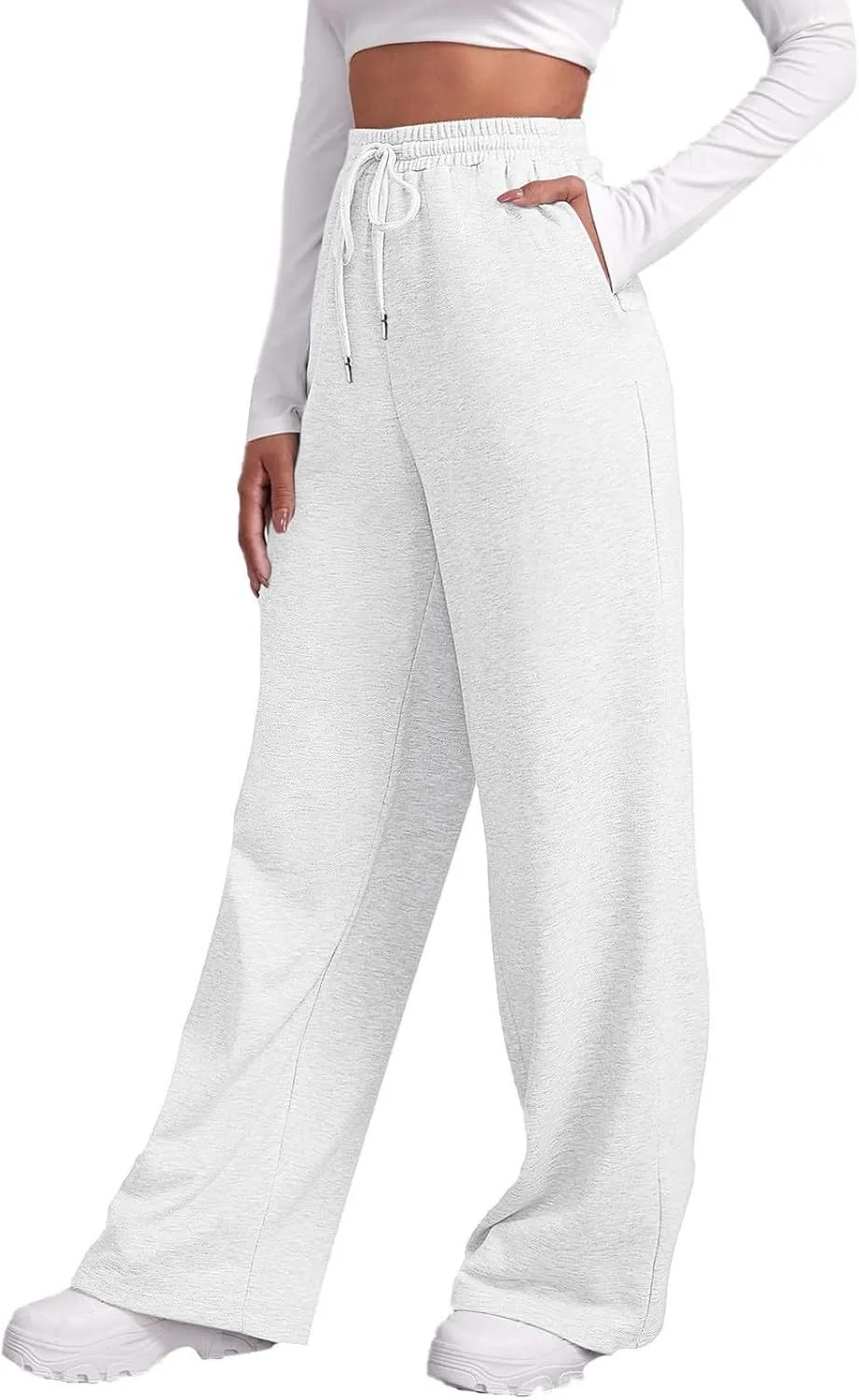 Sweatpants for Women Baggy Drawstring Elastic Waisted Straight Wide Leg Lounge Pants Open Bottom Athletic Joggers Trousers