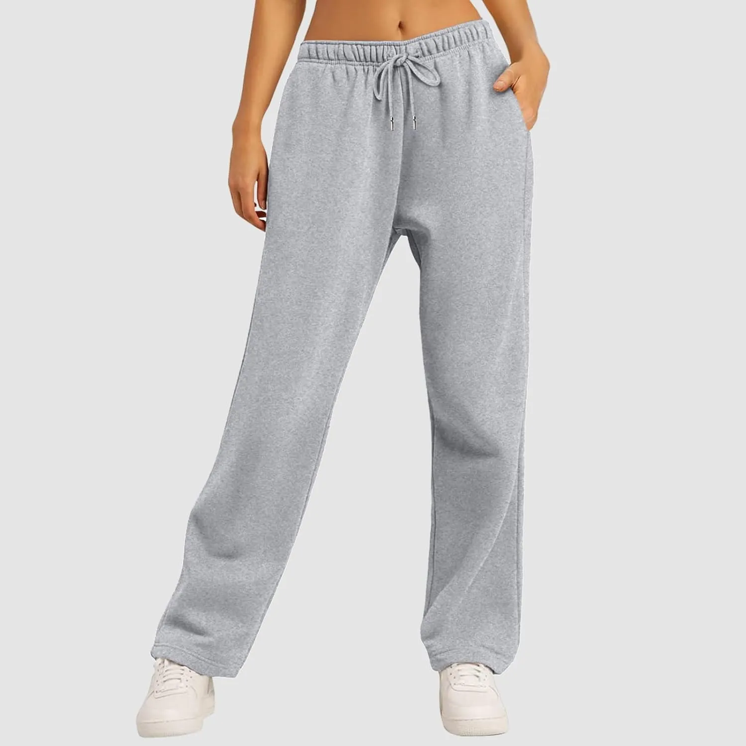 Sweatpants for Women Baggy Drawstring Elastic Waisted Straight Wide Leg Lounge Pants Open Bottom Athletic Joggers Trousers