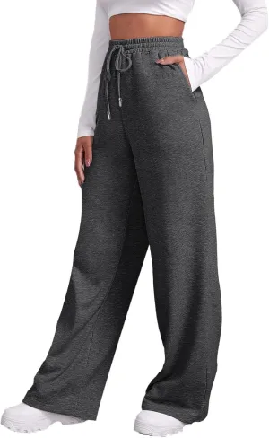 Sweatpants for Women Baggy Drawstring Elastic Waisted Straight Wide Leg Lounge Pants Open Bottom Athletic Joggers Trousers