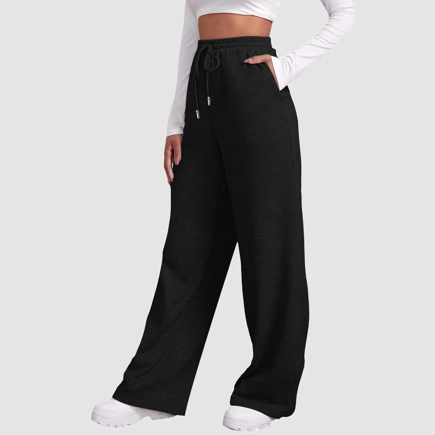 Sweatpants for Women Baggy Drawstring Elastic Waisted Straight Wide Leg Lounge Pants Open Bottom Athletic Joggers Trousers