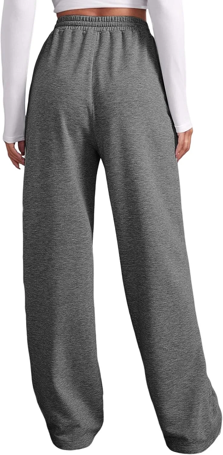 Sweatpants for Women Baggy Drawstring Elastic Waisted Straight Wide Leg Lounge Pants Open Bottom Athletic Joggers Trousers