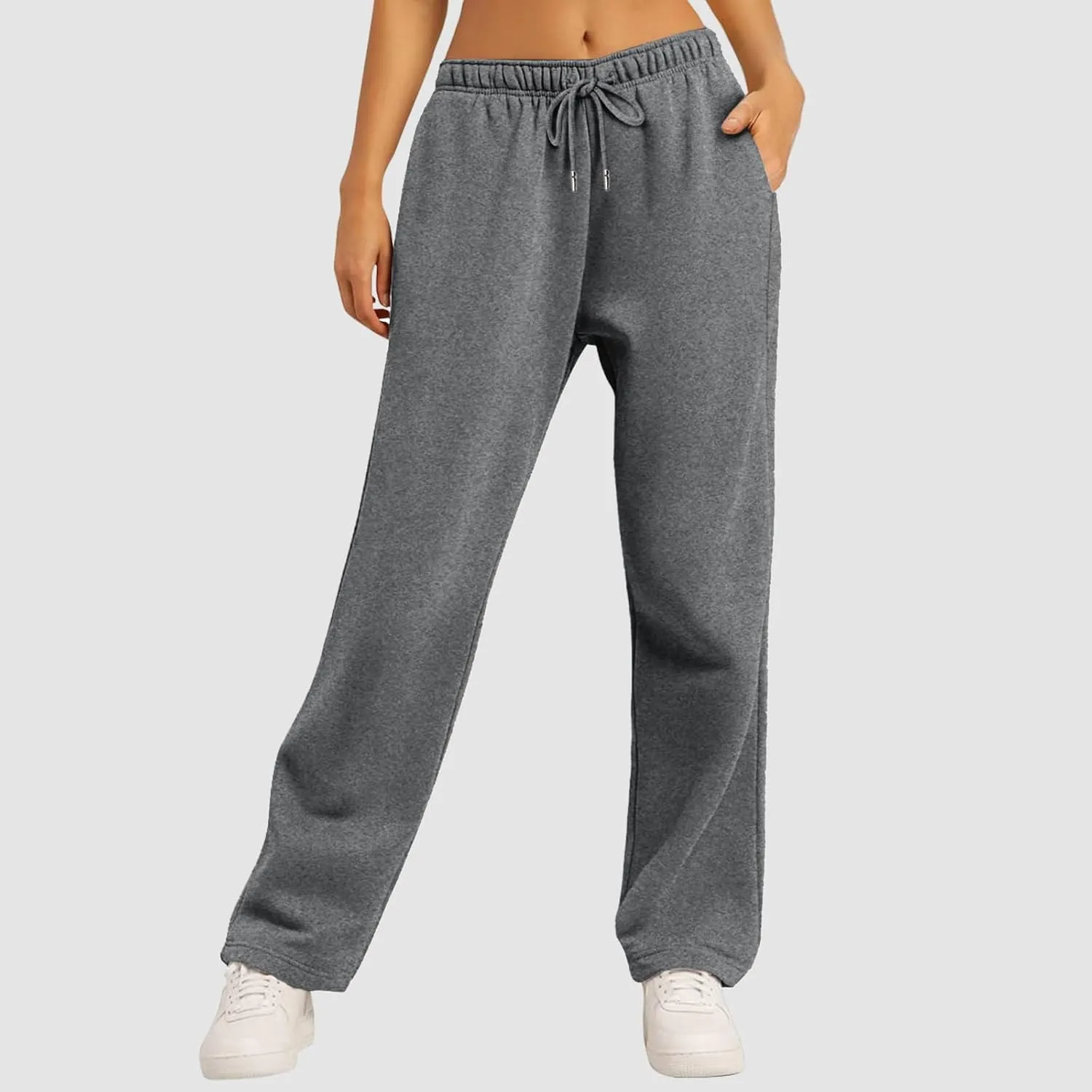Sweatpants for Women Baggy Drawstring Elastic Waisted Straight Wide Leg Lounge Pants Open Bottom Athletic Joggers Trousers