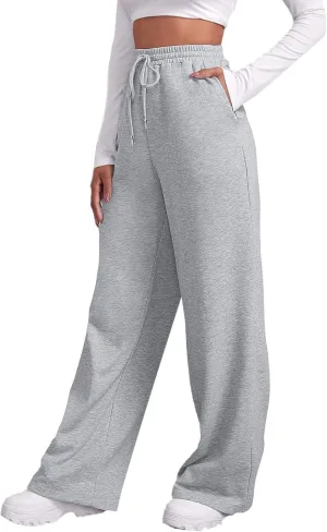 Sweatpants for Women Baggy Drawstring Elastic Waisted Straight Wide Leg Lounge Pants Open Bottom Athletic Joggers Trousers