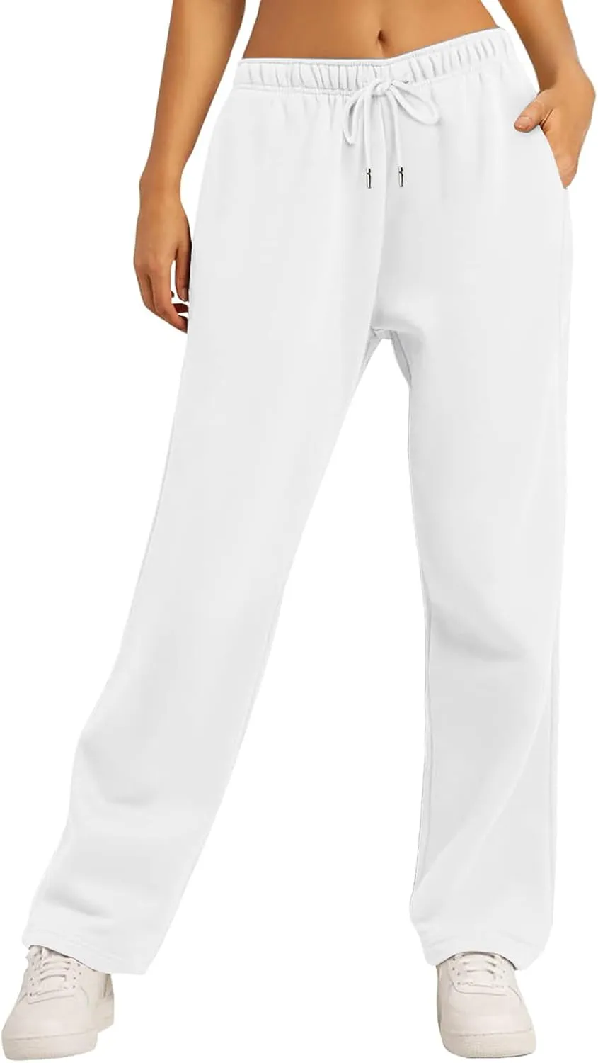 Sweatpants for Women Baggy Drawstring Elastic Waisted Straight Wide Leg Lounge Pants Open Bottom Athletic Joggers Trousers