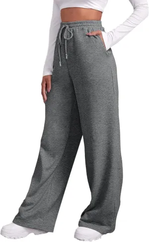 Sweatpants for Women Baggy Drawstring Elastic Waisted Straight Wide Leg Lounge Pants Open Bottom Athletic Joggers Trousers
