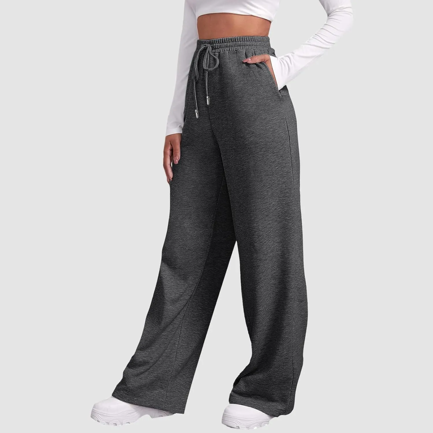 Sweatpants for Women Baggy Drawstring Elastic Waisted Straight Wide Leg Lounge Pants Open Bottom Athletic Joggers Trousers