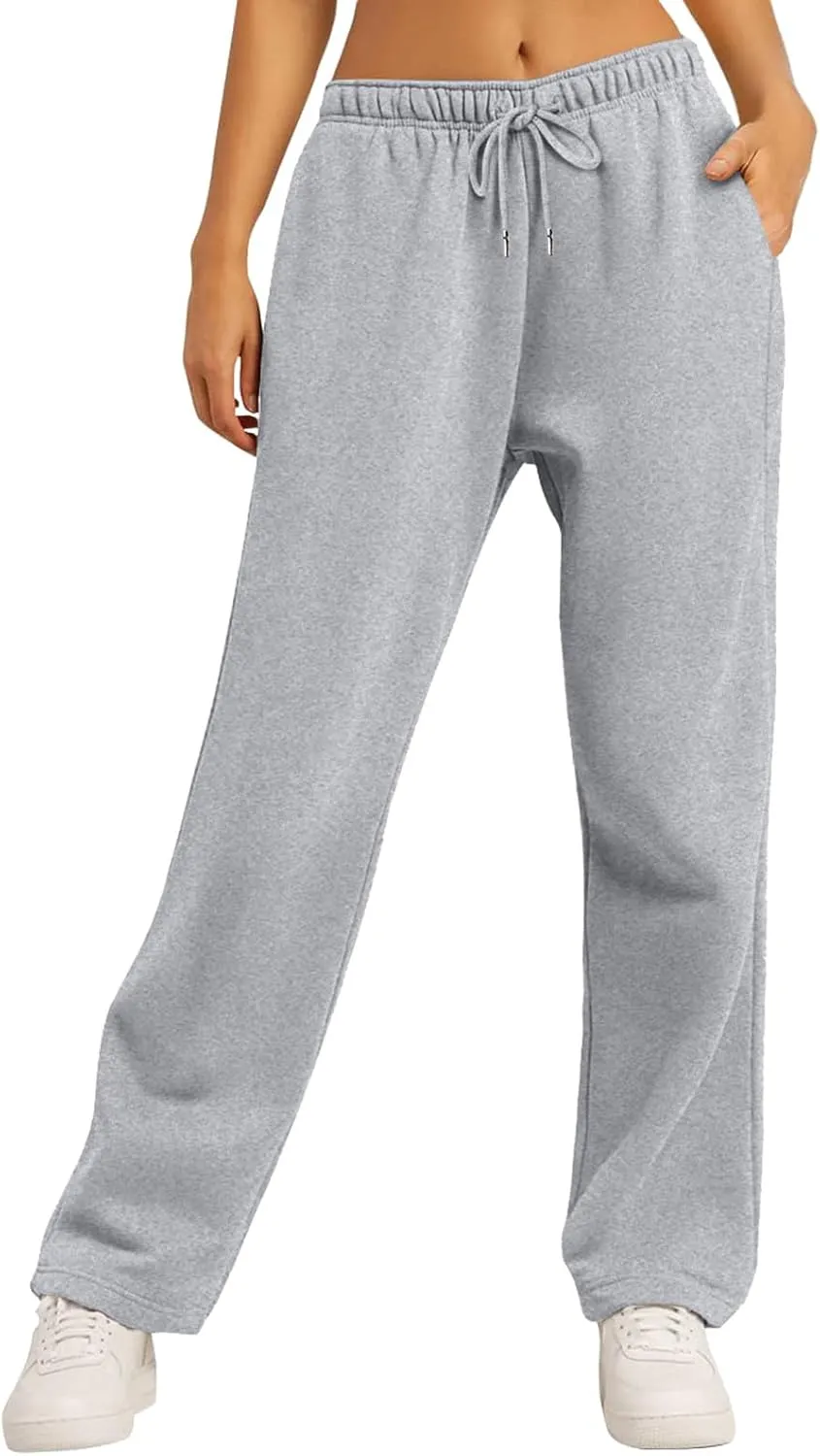 Sweatpants for Women Baggy Drawstring Elastic Waisted Straight Wide Leg Lounge Pants Open Bottom Athletic Joggers Trousers