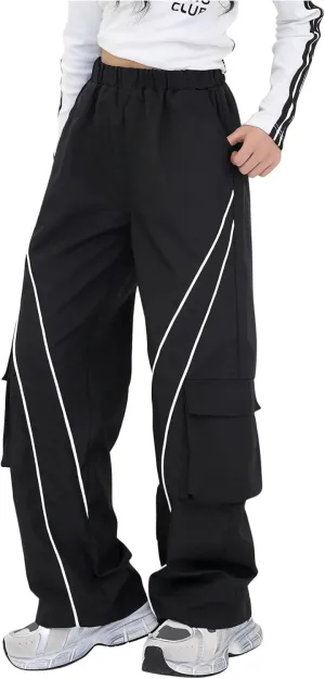 SweatyRocks Girls Cargo Jogger Parachute Pants High Waist Streetwear Kids Trousers with Pockets Trendy