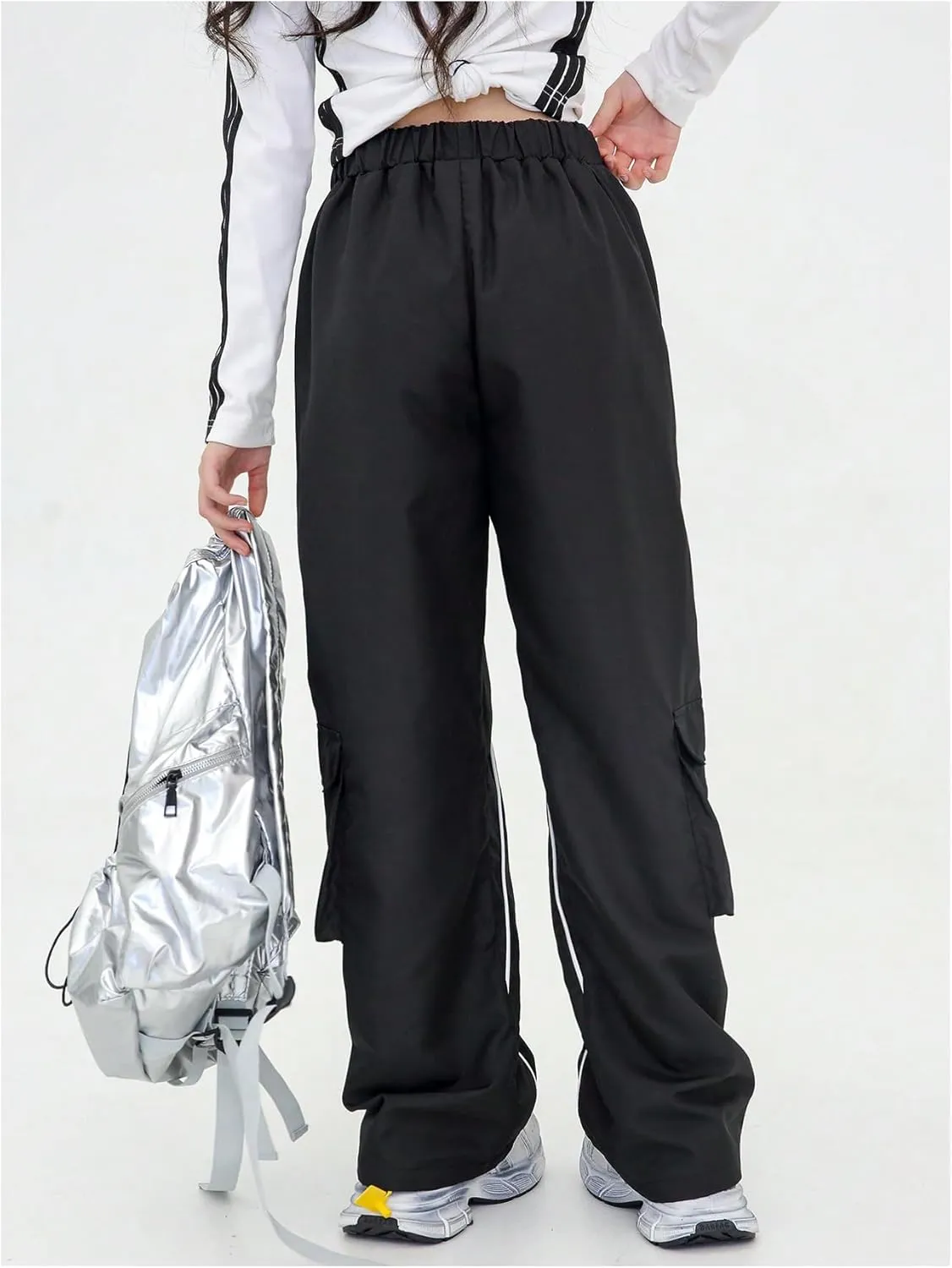 SweatyRocks Girls Cargo Jogger Parachute Pants High Waist Streetwear Kids Trousers with Pockets Trendy