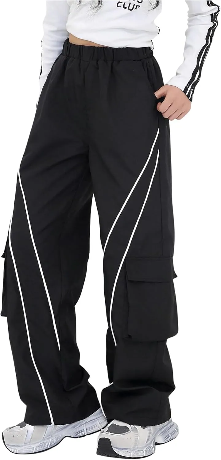 SweatyRocks Girls Cargo Jogger Parachute Pants High Waist Streetwear Kids Trousers with Pockets Trendy