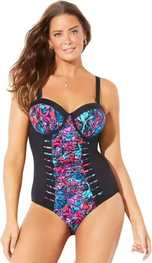 Swimsuits For All Women's Ruched Underwire One Piece Swimsuit (Plus