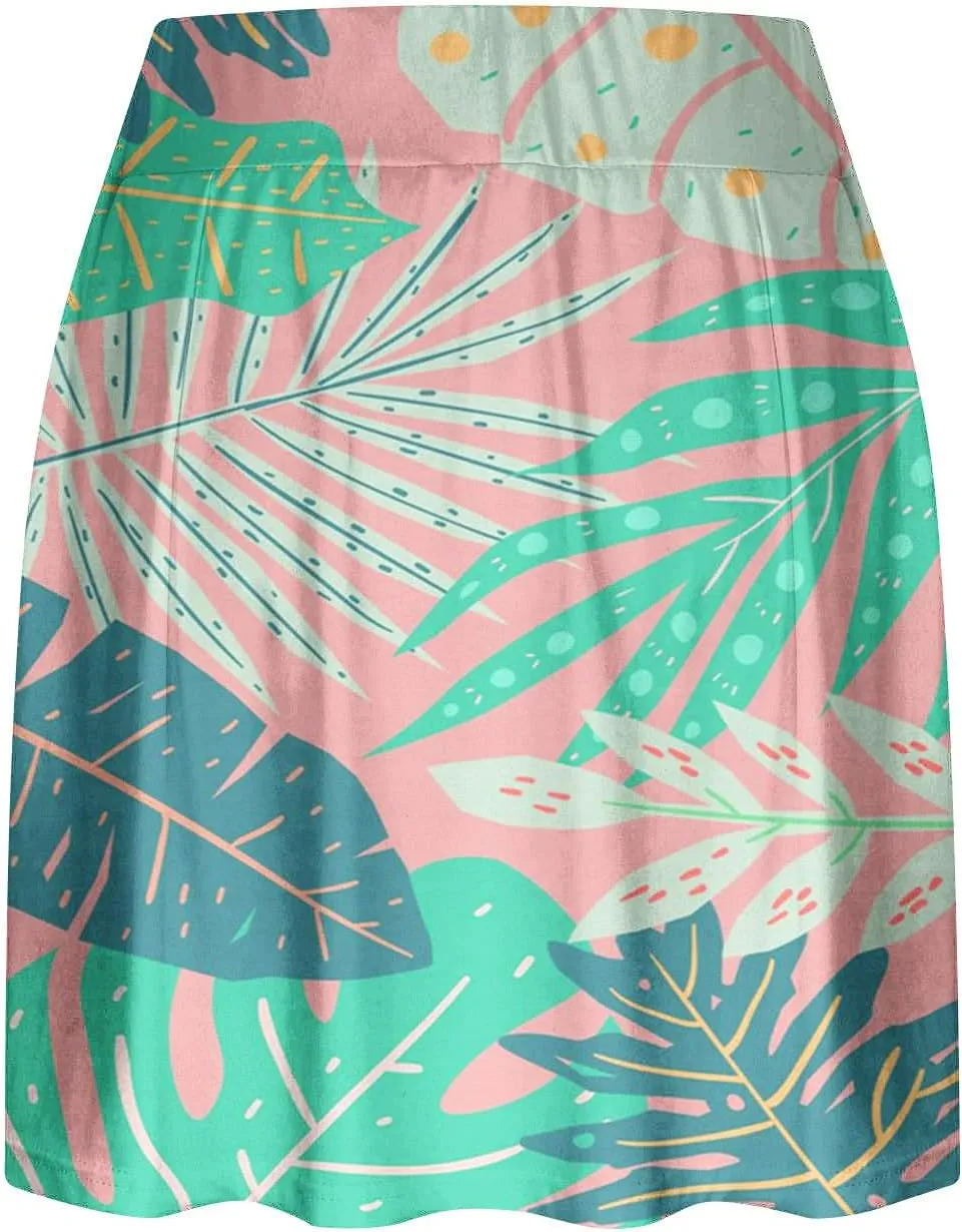 Tennis Skirt for Women High Waisted Tropical Print Athletic Skorts Lightweight Active Workout Shorts Fake 2 Piece