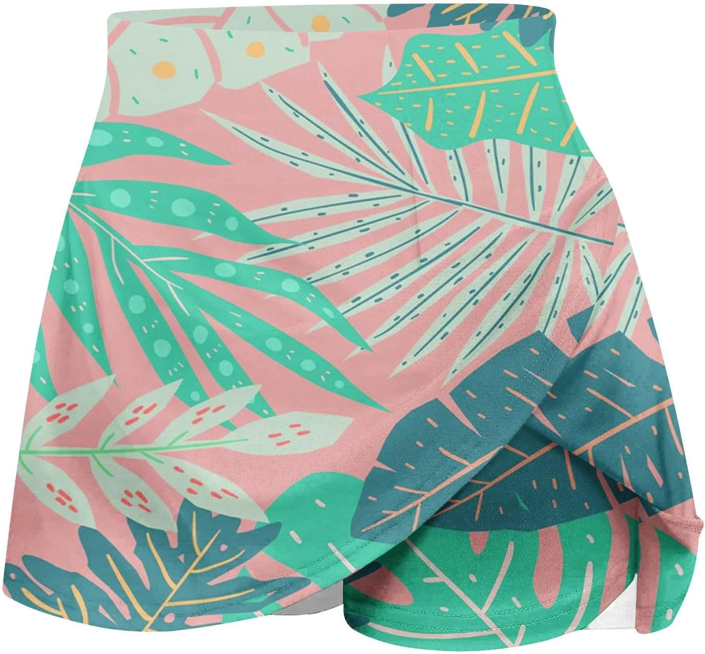 Tennis Skirt for Women High Waisted Tropical Print Athletic Skorts Lightweight Active Workout Shorts Fake 2 Piece
