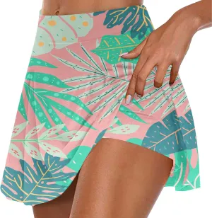 Tennis Skirt for Women High Waisted Tropical Print Athletic Skorts Lightweight Active Workout Shorts Fake 2 Piece