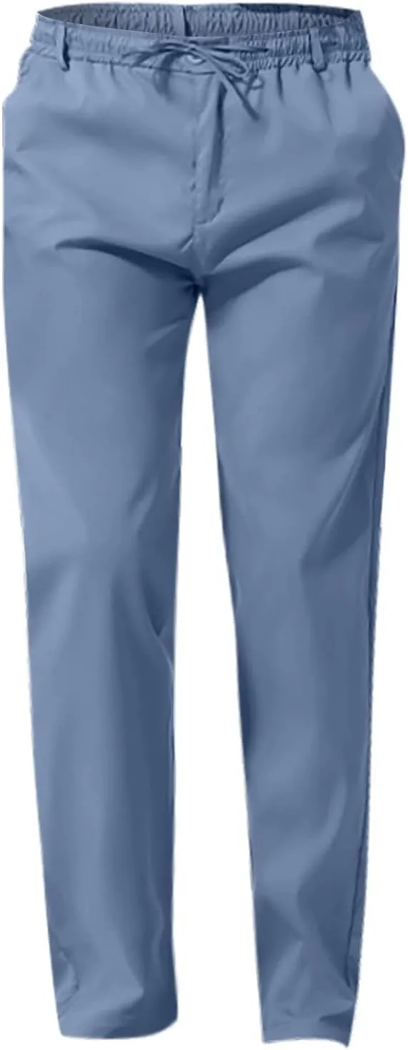 Thatrich Work Pants for Men Business Casual Trouser Cotton Linen Solid Summer Sweatpants Lightweight Comfy Yoga Pant Slim Fit