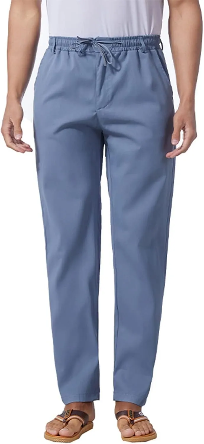 Thatrich Work Pants for Men Business Casual Trouser Cotton Linen Solid Summer Sweatpants Lightweight Comfy Yoga Pant Slim Fit