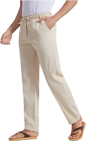 Thatrich Work Pants for Men Business Casual Trouser Cotton Linen Solid Summer Sweatpants Lightweight Comfy Yoga Pant Slim Fit