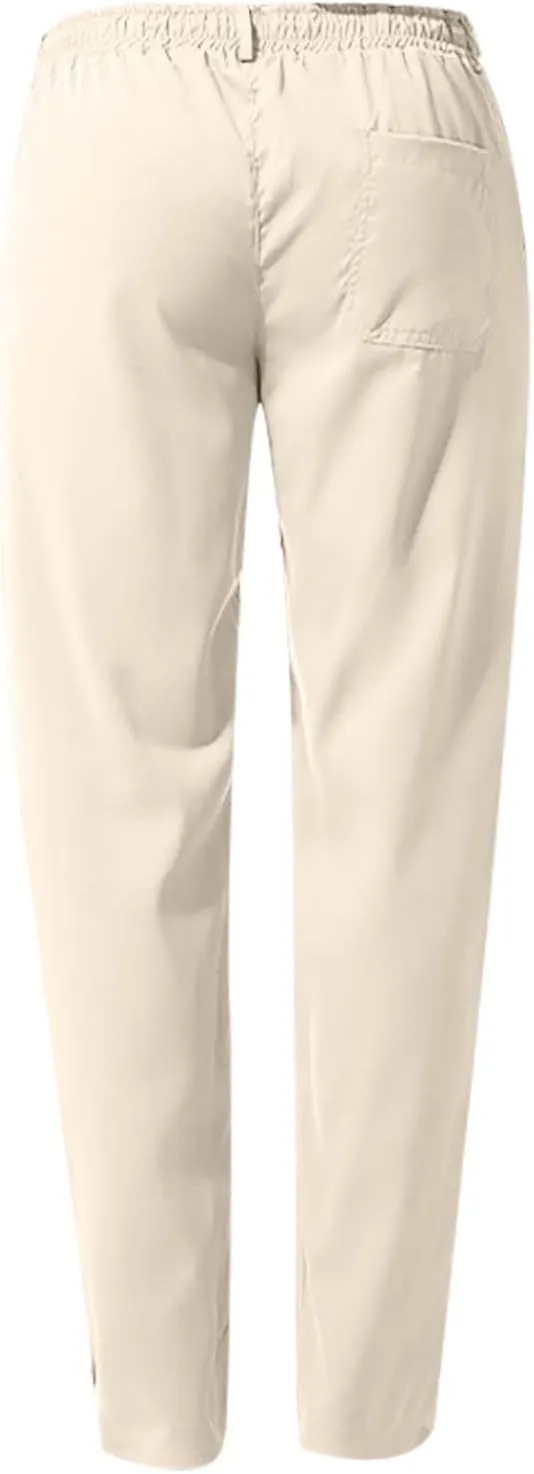 Thatrich Work Pants for Men Business Casual Trouser Cotton Linen Solid Summer Sweatpants Lightweight Comfy Yoga Pant Slim Fit