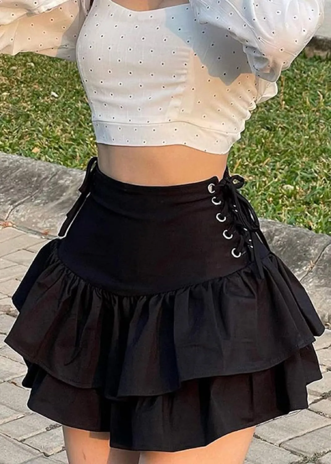 TSMNZMU Women's Goth Mini Skirts - Punk Grunge High Waist Emo Alt Mall Gothic Harajuku Lolita Skirts