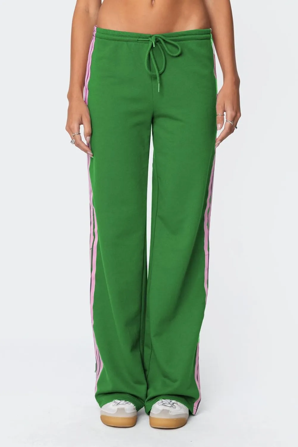 UAURORAO Women Y2k Track Pants Baggy Striped Joggers Sweatpants Elastic Waist Color Block Parachute Pants with Pockets
