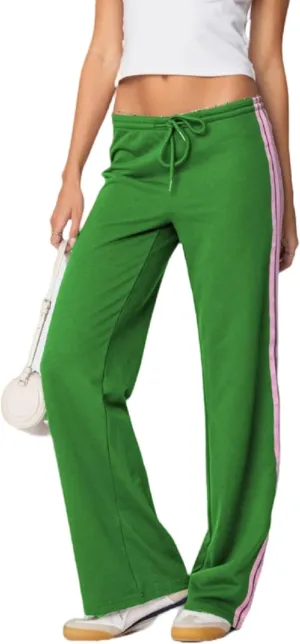 UAURORAO Women Y2k Track Pants Baggy Striped Joggers Sweatpants Elastic Waist Color Block Parachute Pants with Pockets