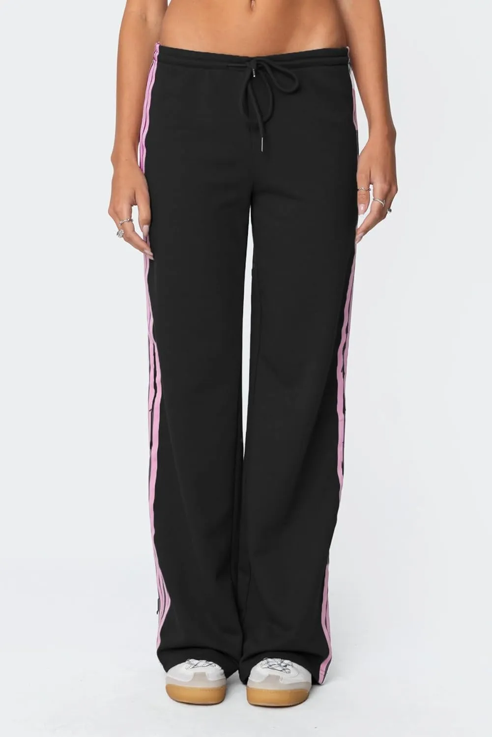 UAURORAO Women Y2k Track Pants Baggy Striped Joggers Sweatpants Elastic Waist Color Block Parachute Pants with Pockets