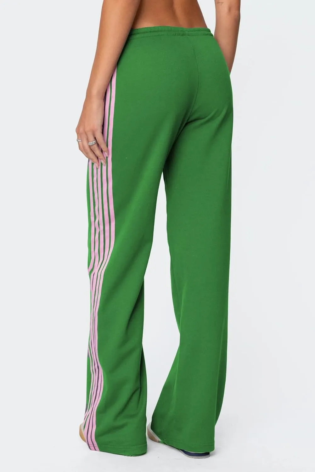 UAURORAO Women Y2k Track Pants Baggy Striped Joggers Sweatpants Elastic Waist Color Block Parachute Pants with Pockets