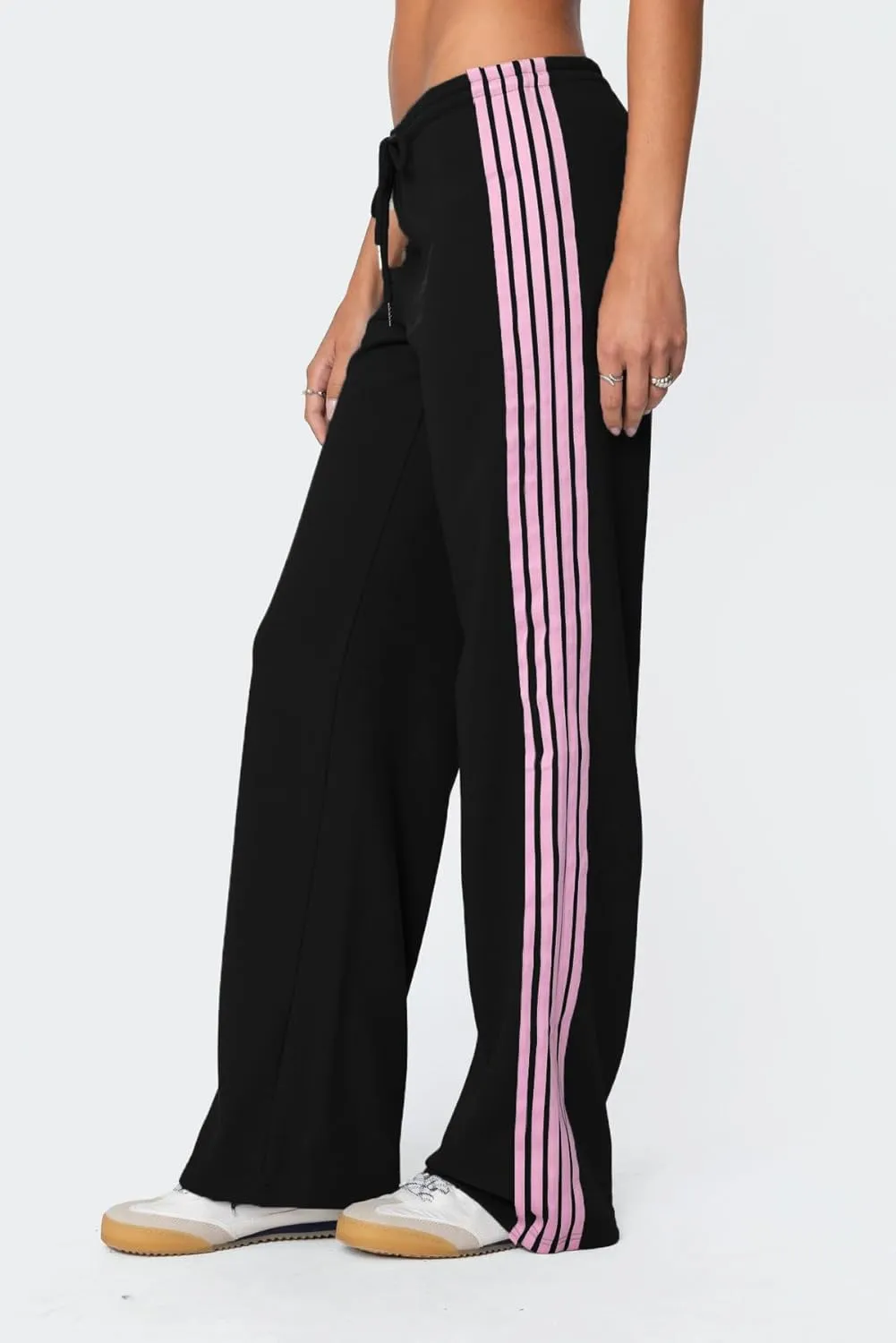 UAURORAO Women Y2k Track Pants Baggy Striped Joggers Sweatpants Elastic Waist Color Block Parachute Pants with Pockets
