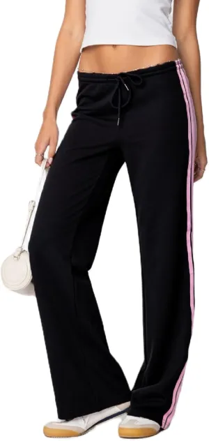 UAURORAO Women Y2k Track Pants Baggy Striped Joggers Sweatpants Elastic Waist Color Block Parachute Pants with Pockets