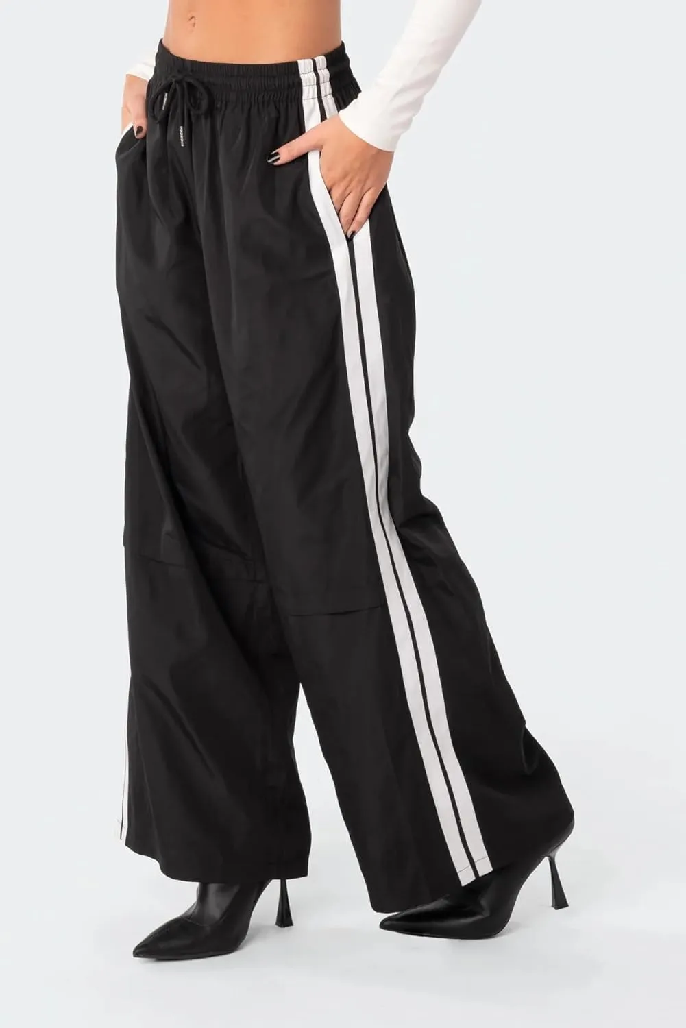 UAURORAO Women Y2k Track Pants Baggy Striped Joggers Sweatpants Elastic Waist Color Block Parachute Pants with Pockets