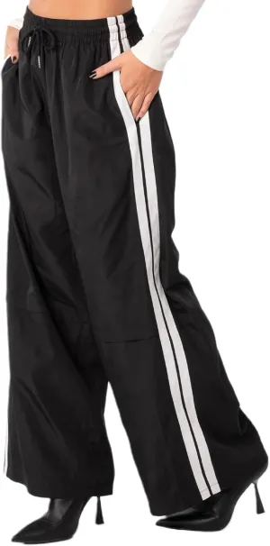 UAURORAO Women Y2k Track Pants Baggy Striped Joggers Sweatpants Elastic Waist Color Block Parachute Pants with Pockets