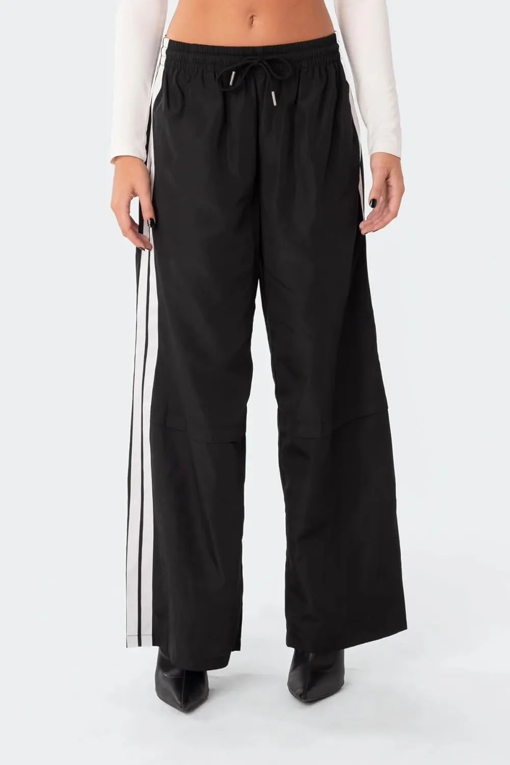 UAURORAO Women Y2k Track Pants Baggy Striped Joggers Sweatpants Elastic Waist Color Block Parachute Pants with Pockets