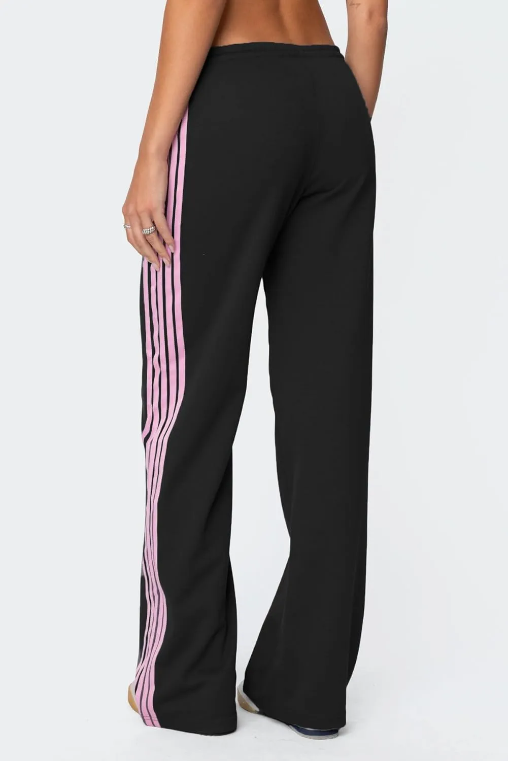 UAURORAO Women Y2k Track Pants Baggy Striped Joggers Sweatpants Elastic Waist Color Block Parachute Pants with Pockets