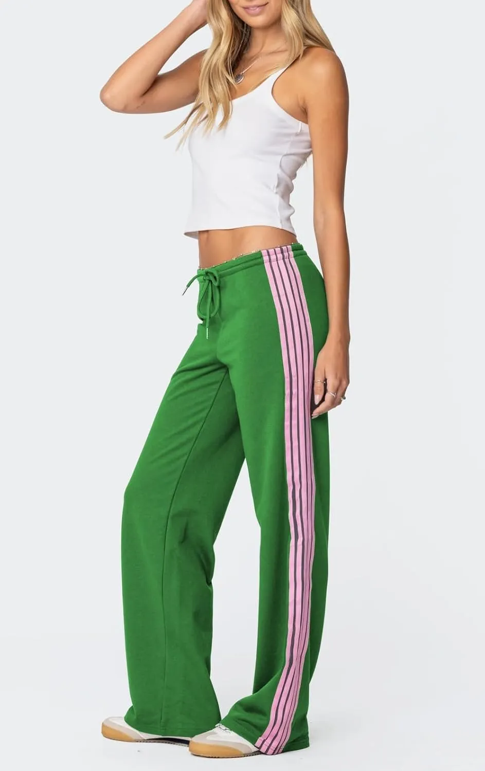 UAURORAO Women Y2k Track Pants Baggy Striped Joggers Sweatpants Elastic Waist Color Block Parachute Pants with Pockets