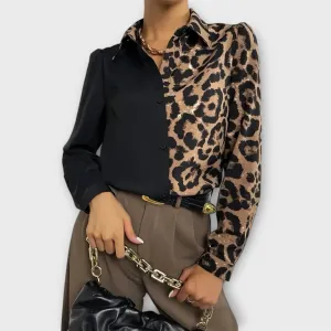 Vera Stylish Blouse with Button Closure and Leopard Print