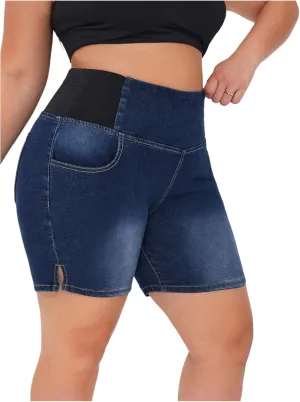 Verdusa Women's Plus Size Casual Jean Shorts High Waisted Stretchy Denim Bottoms with Pockets