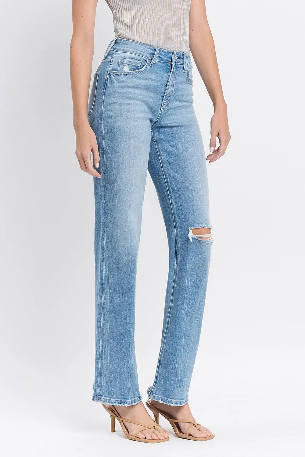 VERVET High Rise Distressed Slim Wide Jeans T6571