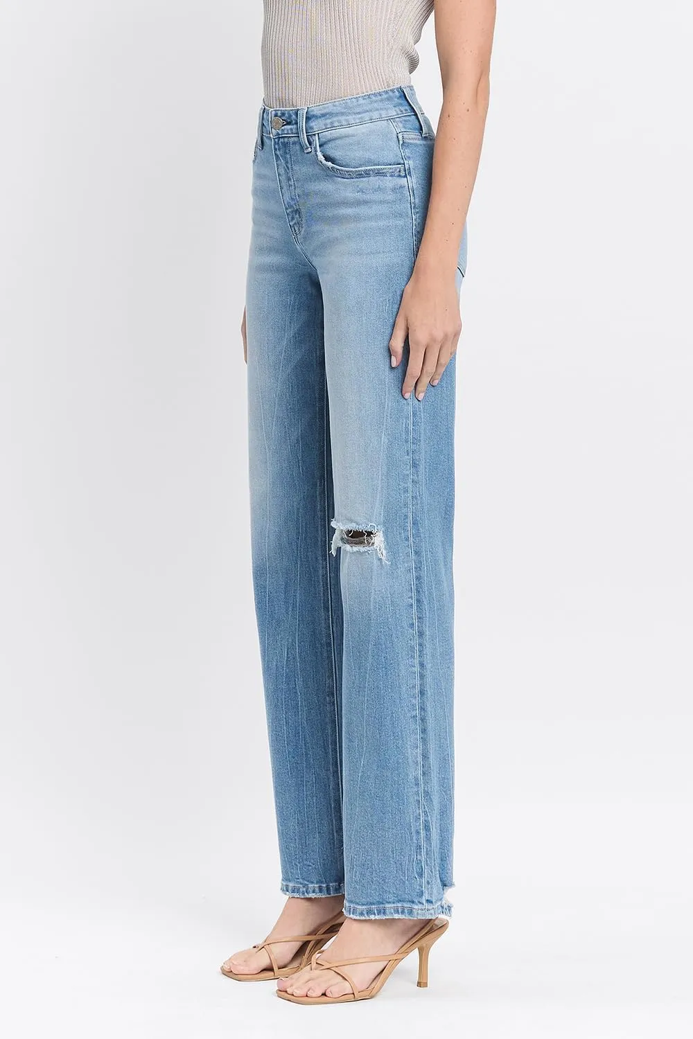 VERVET High Rise Distressed Slim Wide Jeans T6571