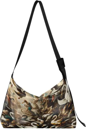 Vintage Ducks Pattern Hobo Crossbody Bags for Women Leather Large Shoulder Bag Cross Body Goose Artistic Trendy Womens Tote Bags Handbag for Travel Shopping